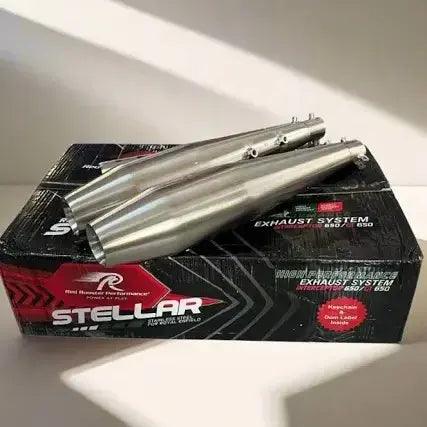 Red rooster performance exhaust for Interceptor 650 and continental Gt 650 stellar polish with Db killer