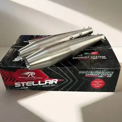 Red rooster performance exhaust for Interceptor 650 and Gt 650 stellar polish with Db killer